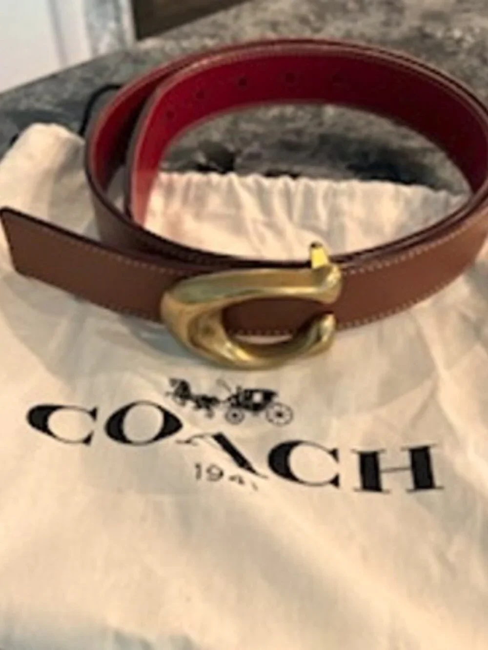 Coach Reversible Leather Belt - Tan/Red Size M  F78181